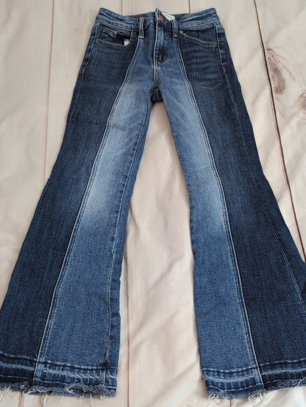 Flying Monkey Girls 10 High Rise Flare Jeans Two Tone Colorblock Raw Hem